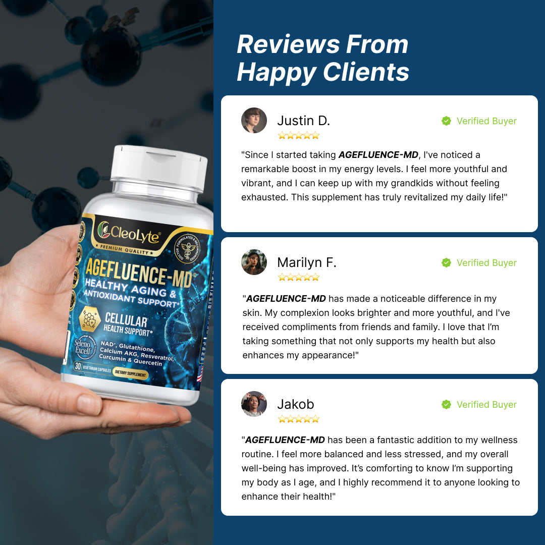 AGEFLUENCE-MD® – Advanced 7-in-1 Longevity Featuring NAD+, Organic SelenoExcell® Selenium Blend Formulated By Doctors for Cellular Energy, Brain Focus & Healthy Aging