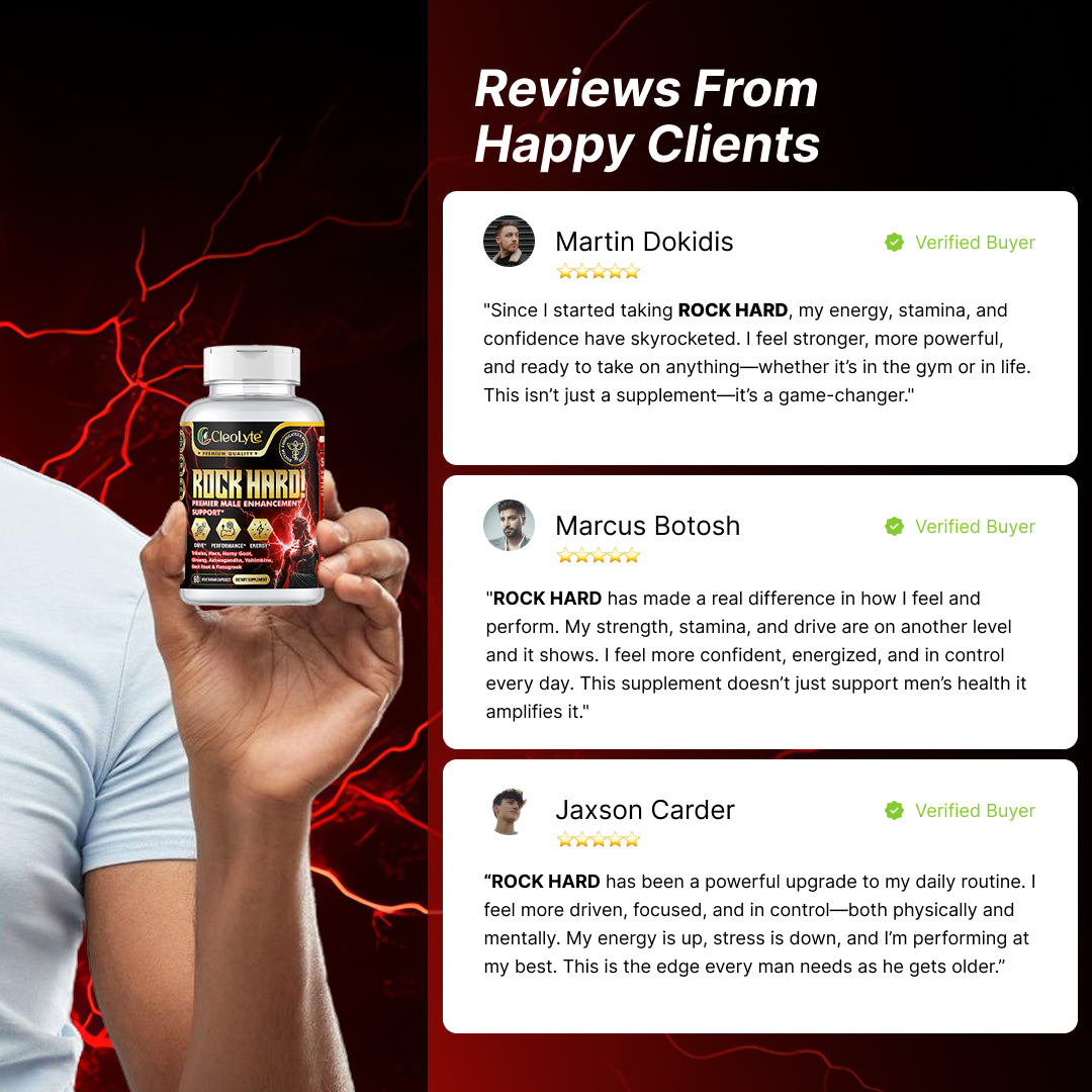 Unleash Power & Performance Naturally with ROCK HARD! 8-in-1 Premium Blend Formulated & Recommended By Doctors for Men’s Vitality, Focus, Stamina & Drive