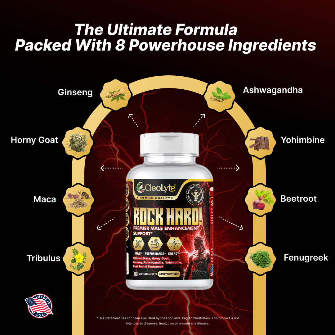 Unleash Power & Performance Naturally with ROCK HARD! 8-in-1 Premium Blend Formulated & Recommended By Doctors for Men’s Vitality, Focus, Stamina & Drive