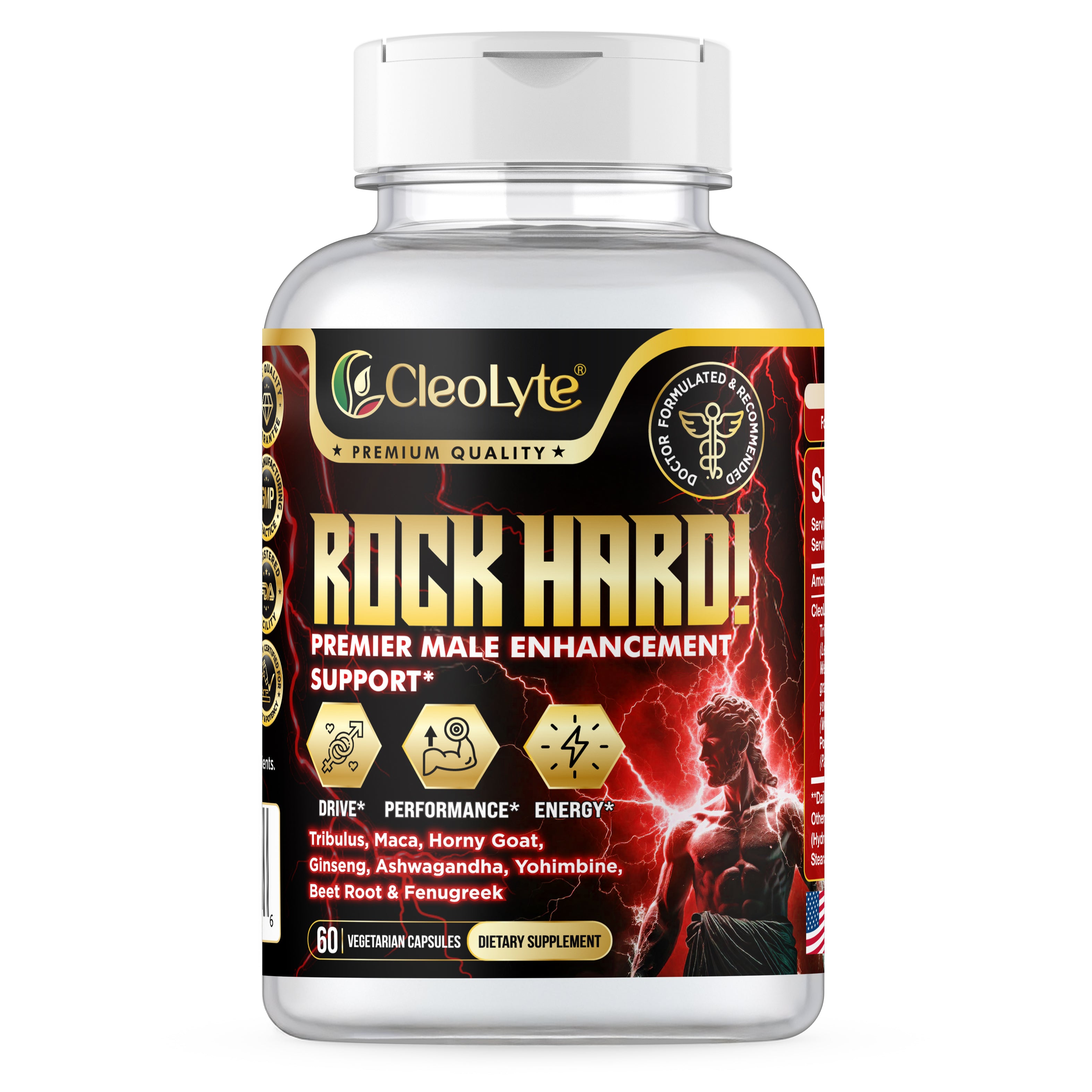 Unleash Power & Performance Naturally with ROCK HARD! 8-in-1 Premium Blend Formulated & Recommended By Doctors for Men’s Vitality, Focus, Stamina & Drive