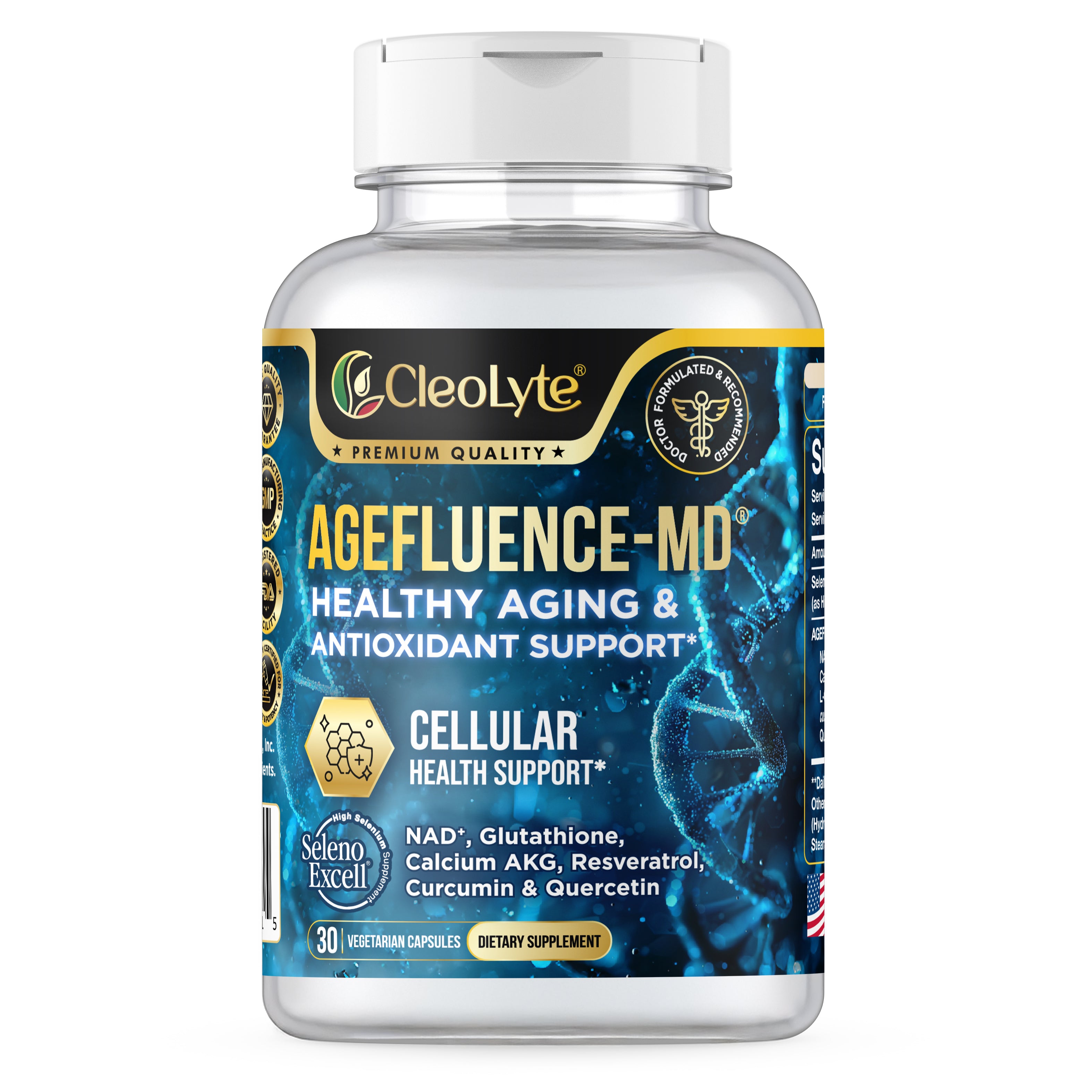 AGEFLUENCE-MD® – Advanced 7-in-1 Longevity Featuring NAD+, Organic SelenoExcell® Selenium Blend Formulated By Doctors for Cellular Energy, Brain Focus & Healthy Aging