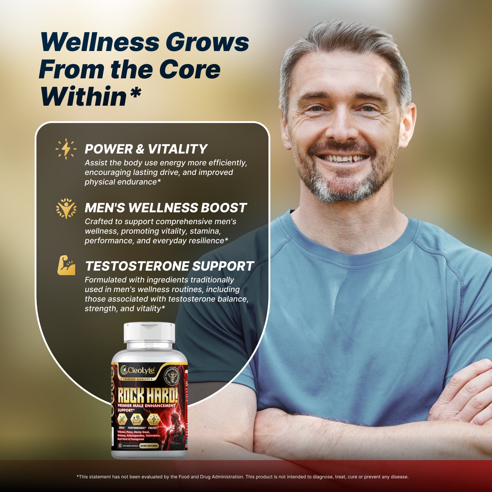 Unleash Power & Performance Naturally with ROCK HARD! 8-in-1 Premium Blend Formulated & Recommended By Doctors for Men’s Vitality, Focus, Stamina & Drive