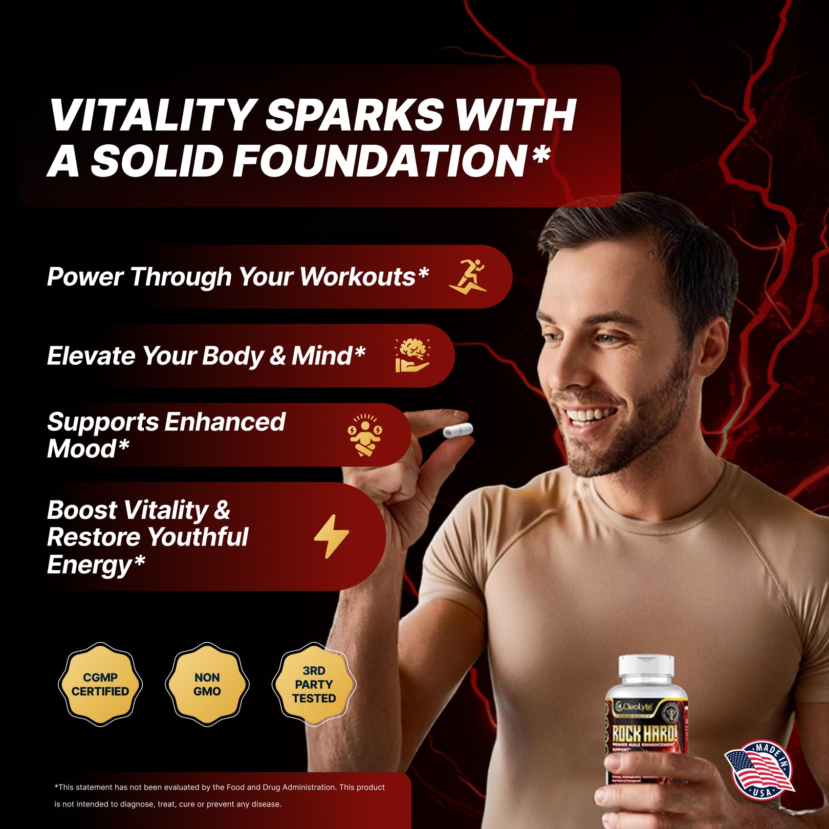 Unleash Power & Performance Naturally with ROCK HARD! 8-in-1 Premium Blend Formulated & Recommended By Doctors for Men’s Vitality, Focus, Stamina & Drive